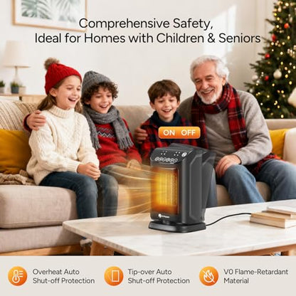 DR.PREPARE 1500W Small Space Heater for Indoor Use, Portable PTC Ceramic Electric Heater with Thermostat, Oscillation, Remote, 12H Timer, 3 Heat Modes + Fan + ECO Mode, Safe Heater for Office Bedroom - size: 9.7''H/ 70° Auto Oscillation