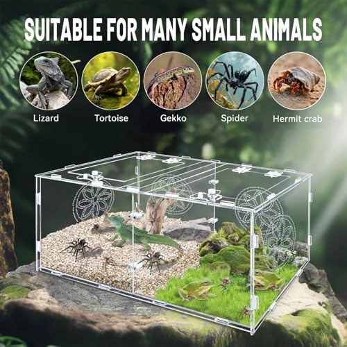 Large Jumping Spider Enclosure, 15.75*7.87*9.84in Acrylic Tarantula Enclosure, Reptile Enclosure for Small Tree Dwelling Reptiles, Amphibians and Invertebrates, Insect Terrarium with Locking Latch