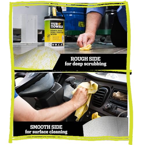 Tub O' Towels TW75 Heavy-Duty Multi-Surface Cleaning Wipes – Dual Texture 10" x 12" XL, 75 Count, Pack of 6 – Removes Grease, Tar, Oil, Paint, Ink & Tough Stains – Home, Garage, Auto & Workshop - size: 1 Count (Pack of 6)