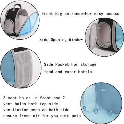 Bearded Dragon Travel Carrier Backpack with Soft Warm Mat Set,Lizard Backpack Carrier,Space Capsule Clear Bubble Window Astronaut Reptile Carrier Backpack for Guinea Pig,Sugar Glider,Bunny - color: Blue