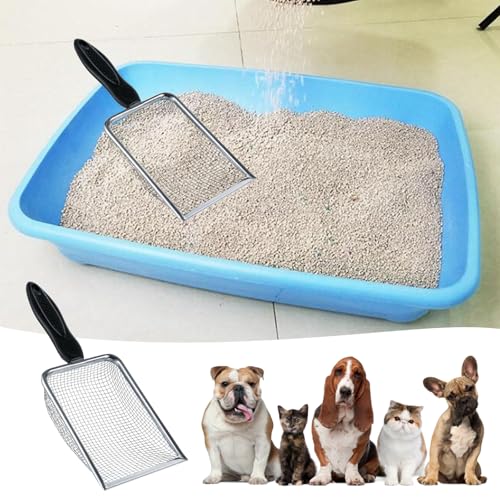 Stainless Steel Mesh Litter Shovel, Black Non-Slip Handle Sifter, Fine Mesh Metal Reptile Litter Cleaner Scooper, for Lizard Substrate Reptile Terrarium Sand Waste, 2.8mm Mesh