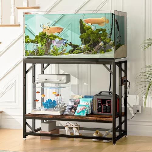 METYERRY 40 Gallon Fish Tank Stand with Power Outlet,Adjustable Shelf | 660 LBS Heavy Duty Metal Frame, Fits Fish Tanks Reptile Tanks and Turtle Tanks, Water Resistant Board, Home Aquarium Setup - color: Rustic Brown, size: 40 Gallon