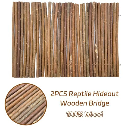 BNOSDM 18.89"x 12.99" Reptile Hideout Wooden Bridge Lizard Hide Caves Bearded Dragon Habitat Accessories for Gecko Snake Frog Chameleon Iguana Tortoise