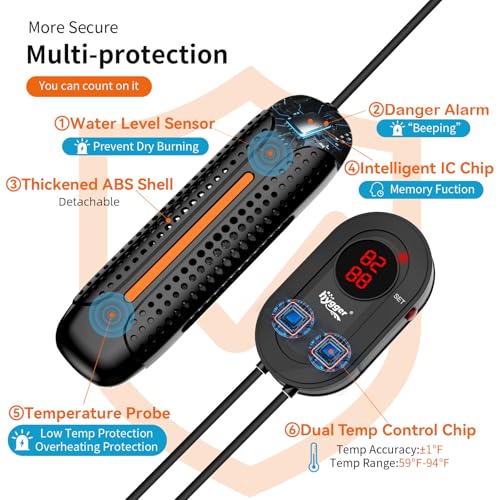 hygger 800W Aquarium Heater with LED Controller, 80-220 Gallon Fish Tank | Anti-Cooking Fish Alarm, Auto Stop Heating Protection, Multiple Security Features, for Freshwater and Saltwater Tanks - size: 800W for 80-220 Gallon