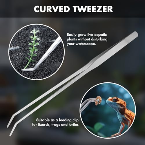 5PCS Small Fish Tank Cleaner Kit: 3-in-1 Algae Scraper with Blade & Sponge Brushes, Curved Aquarium Tweezers & 2" Magnetic Glass Cleaner for Nano Tanks up to 30cm/12 (10 Gallon & Under)