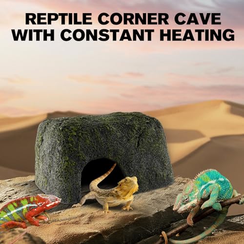 Reptile Heated Rock Bearded Dragon Basking Platform with Hide Cave,12V Thermostatic Heat Rocks Reptiles Habitat Decor Accessories for Lizard Gecko Tortoise Snake