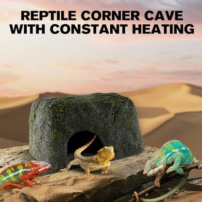 Reptile Heated Rock Bearded Dragon Basking Platform with Hide Cave,12V Thermostatic Heat Rocks Reptiles Habitat Decor Accessories for Lizard Gecko Tortoise Snake