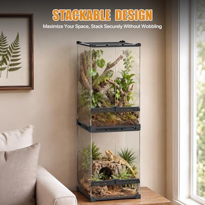 11 Gallon Fully Assembled Glass Reptile Enclosure,12"x 12" x 18" | Front Opening Tall Reptile Terrarium Tank for Crested Geckos, Tree Frogs & Other Arboreal Reptiles and Amphibians - size: 12"Lx12"W x18"H