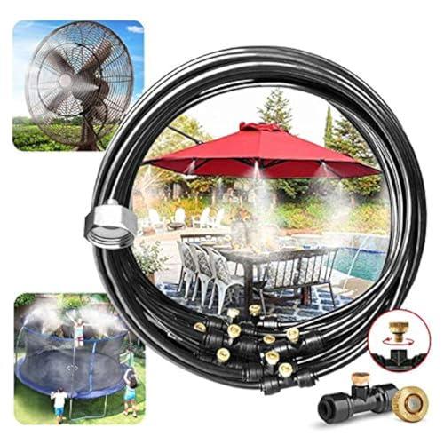 Landgarden Outdoor Misting Cooling System,Misting Line,Brass Mist Nozzles for Patio Garden Greenhouse - color: SHINY BLACK