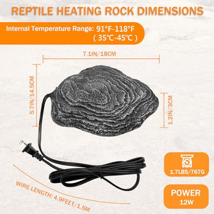 Reptile Heat Rock Terrarium Tank Heating Pad Thermostatic Controlled Heated Mat Basking Platform for Bearded Dragon, Lizard, Snake, Chameleon, Turtle, Leopard Gecko