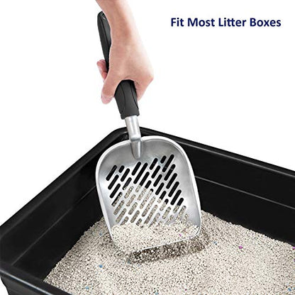 Cat Litter Scoop, Aluminum Alloy Sifter, Kitty Metal Scooper, Deep Shovel with Diagonal Sifting Hole, Long Handle, Kitten Poop Lifter for Litter Box, Large Size, Black Handle - color: #06 Black, size: Large