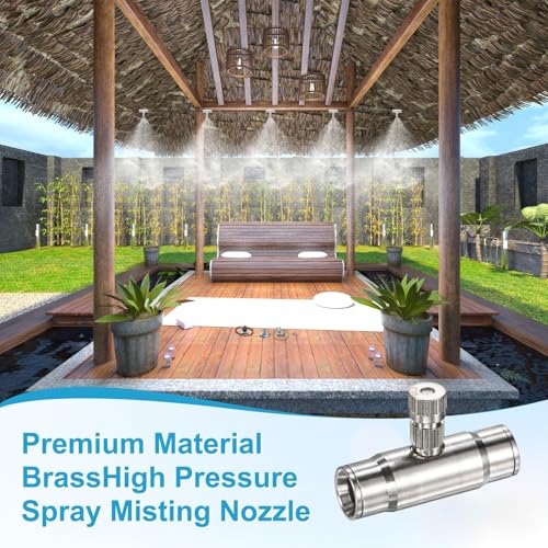 M METERXITY 20-Pack Brass Misting Nozzle Tee Kit, 0.4mm Orifice Dia. High Pressure Spray Misting Nozzle Head, Slip Connectors for 3/8 Inch Drip Irrigation Tubing Kit Outdoor [3/16" Threaded] - size: 0.4mm