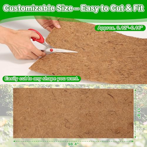 Coco Liners for Planters, 12 x 98 Inch Natural Coco Coir Liner Roll | Coconut Planter Liners for Flower Basket, Coconut Fiber Mat, Garden Decoration, Animal Pet Pad, Reptile Carpet ﻿