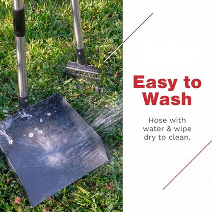 Metal Pooper Scooper for Dogs with Heavy Duty Long Handle Rake & XL Tray | Rustproof Aluminum Poop Scooper for Large Dogs, 36+" Handles and 9”W 9.5”L Extra Large Tray for Yard, Grass, Dirt & Gravel - color: 2 Piece Set - X Large- Silver
