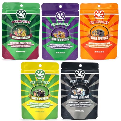 Pangea Gecko Diet Sample Bundle - 2oz Fig & Insects, Watermelon, Breeding Formula, Apricot, & Papaya Diets