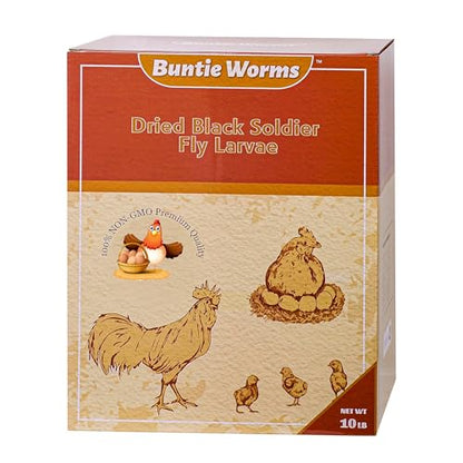 BUNTIE WORMS 10LB Dried Black Soldier Fly Larvae for Chickens Food | More Calcium Than Mealworms, High Protein Chicken Treats, 100% Natural Non-GMO Chicken Feed for Wild Birds, Ducks, Reptiles - size: 10 Pound (Pack of 1)