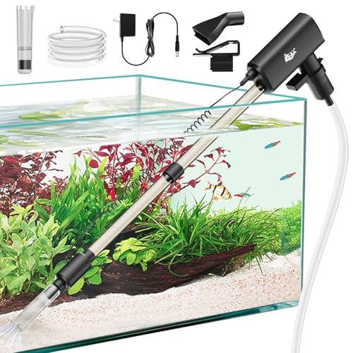 AQQA Aquarium Vacuum Gravel Cleaner, 20W, 480GPH | Electric Rechargeable, Automatic Water Changing, Debris Clean & Sand Washing, Strong Suction, 4-Speed Adjustable