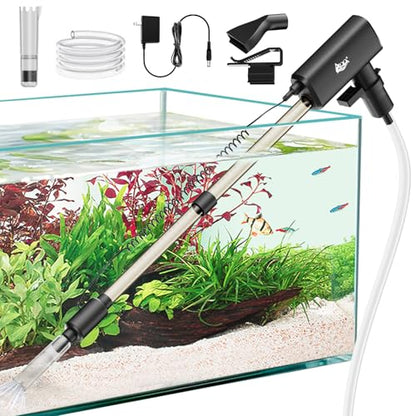AQQA Aquarium Vacuum Gravel Cleaner, 20W, 480GPH | Electric Rechargeable, Automatic Water Changing, Debris Clean & Sand Washing, Strong Suction, 4-Speed Adjustable
