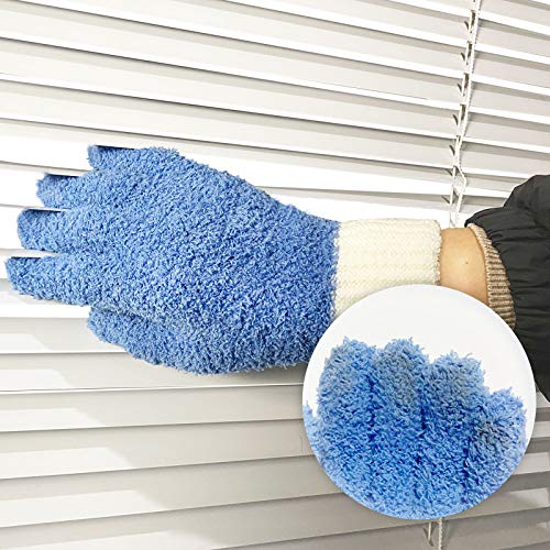 MIG4U Microfiber Dusting Gloves House Cleaning Glove for Blinds, Windows, Shutters, Furniture, and Car, Reusable Lint-Free Blue 1 Pair S/M - color: Blue 1 Pair, size: Small-Medium