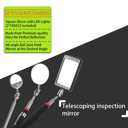 7 Pack Telescoping Magnetic Pickup Tool Set | 3Pcs Round and Square Inspection Mirror Telescoping with LED Lights, 4Pcs Magnet Stick Best Gadgets Gifts for Men - size: 7