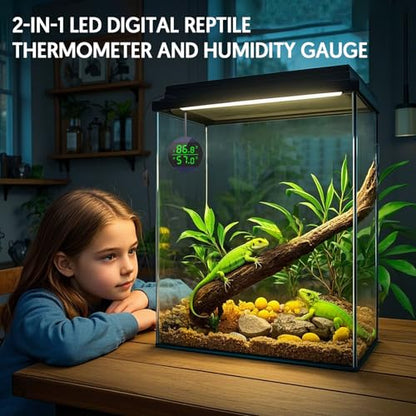 QZQ Reptile Thermometer and Humidity Gauge, Digital Display, Blue | LED Thermometer Hydrometer, Reptile Tank Accessories for Bearded Dragon, Crested Gecko, Snake, Lizard, USB Power Supply - color: Blue