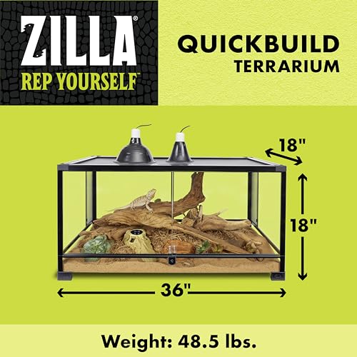 Zilla QuickBuild Reptile 40 Gallon Glass Terrarium Habitat with Swing Door For Geckos, Snakes, Lizards, Frogs, Turtles, and Tortoises, 36" x 18" x 18" - size: 36x18x18