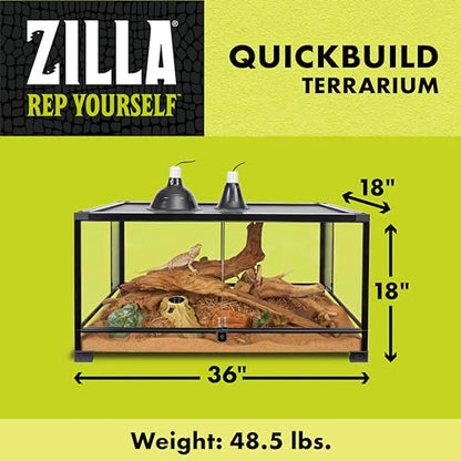 Zilla QuickBuild Reptile 40 Gallon Glass Terrarium Habitat with Swing Door For Geckos, Snakes, Lizards, Frogs, Turtles, and Tortoises, 36" x 18" x 18" - size: 36x18x18
