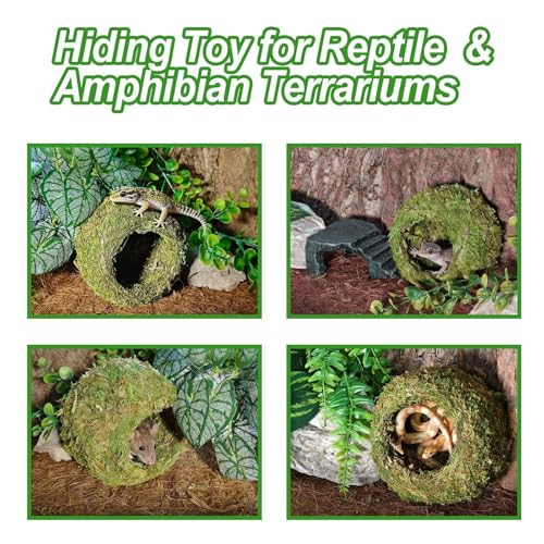 4pcs Crested Gecko Hide,Reptile Mossy Caves Hideout,Leopard Gecko Humid Hide,Natural Moss Cave Hiding Decor Tank Accessories for Reptiles, Amphibians,Invertebrates,Lizard,Frog
