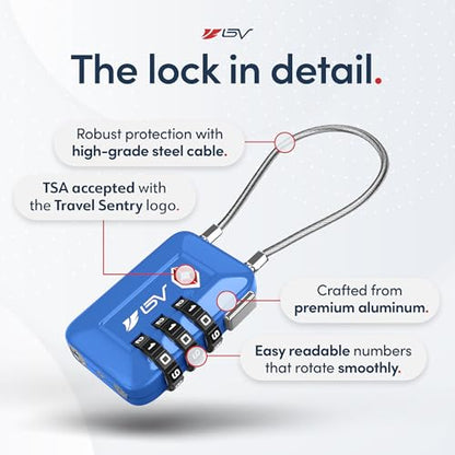 TSA Accepted Luggage Travel Lock, Set-Your-Own Combination Lock for School Gym Locker, Luggage Suitcase Baggage Locks, Filing Cabinets, Toolbox, Case (Blue, 2 Pack) - color: Blue 2-Pack
