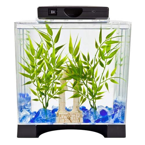 Tetra LED Half Moon 1.1 Gallon Fish Tank Kit for Betta Fish | Aquarium Kit Includes Moveable LED Light and 1.1 Gallon Acrylic Tank With Feeding Hole, Ideal for Beginners - size: 9"W,10.5"H,4.5"D