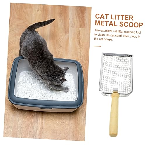 Cat Litter Scoop with Wood Handle Pet Waste Shovel for Efficient Cleaning for Cat Litter Box Reptile Containers Comfortable Grip Tightly Spaced for Easy Waste Removal