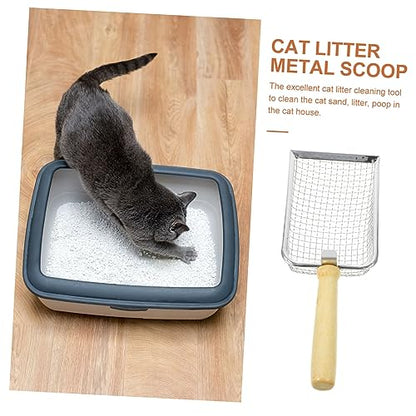 Cat Litter Scoop with Wood Handle Pet Waste Shovel for Efficient Cleaning for Cat Litter Box Reptile Containers Comfortable Grip Tightly Spaced for Easy Waste Removal