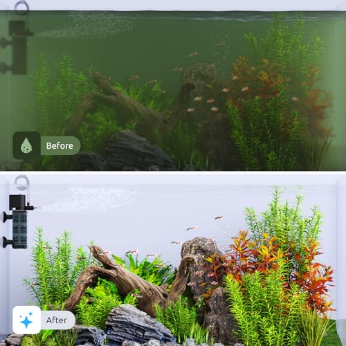 SEAOURA Quiet Internal Aquarium Filter 100GPH Water Pump for 5-15 Gallon Fish Tanks Aeration System | Built-in Aeration Oxygen System Stable Circulation Pump Detachable Washable Filter Sponge Compact Submersible Internal Design