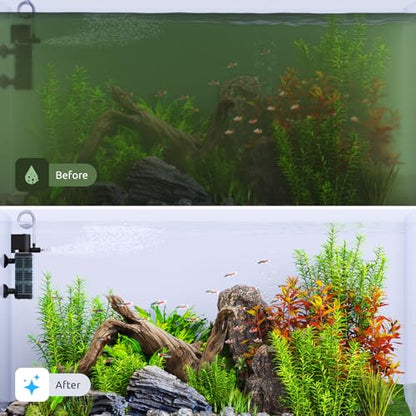SEAOURA Quiet Internal Aquarium Filter 100GPH Water Pump for 5-15 Gallon Fish Tanks Aeration System | Built-in Aeration Oxygen System Stable Circulation Pump Detachable Washable Filter Sponge Compact Submersible Internal Design