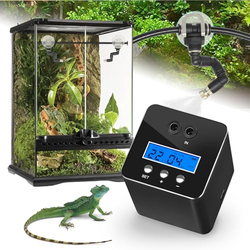 Reptile Mister System, Reptile Humidifier for Terrariums, Auto Mister with 2 Spray Nozzles for Reptiles, Snakes, Frogs, Plants