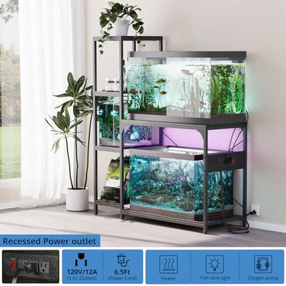 VOWNER 20-29 Gallon Fish Tank Stand with Power Outlet, Wood Aquarium Stand with Shelves for Fish Tank Accessories Storage, Heavy Duty Metal Frame, Turtle Reptile Terrarium Stand, Load 500lb, Black - color: Black