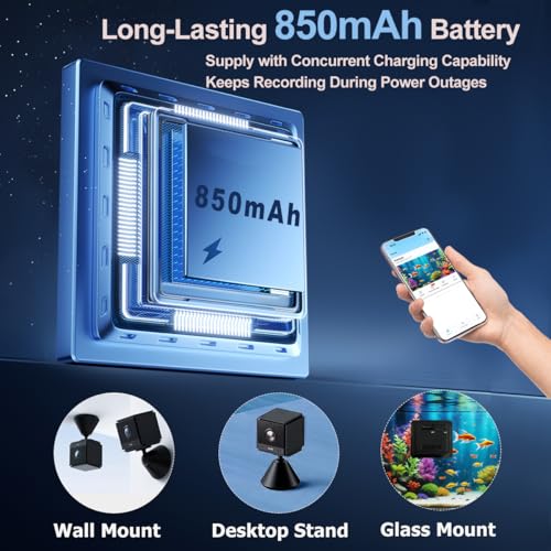 2K HD Aquarium Camera for Fish: Tanks Reptile Terrariums Camera - Anti-Glare Lens Night Vision Two-Way Audio AI Motion Detection – Aquarium Accessories with 32GB SD Card 850mAh Battery & Instructions