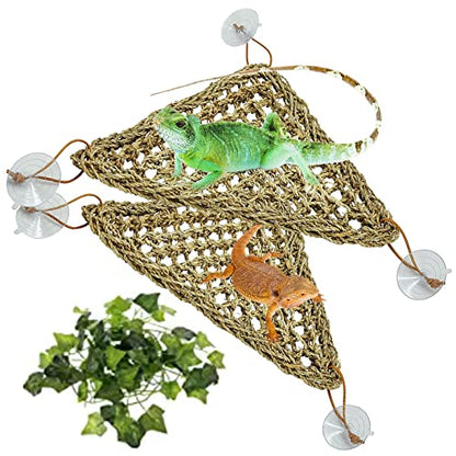 Tfwadmx 3 Pack Bearded Dragon Hammock Lizards Lounger Reptile Climbing Accessories, Natural Seagrass Fibers Hammock for Reptiles Geckos Anoles Iguanas Hermit Crabs Triangular - size: 11x8In