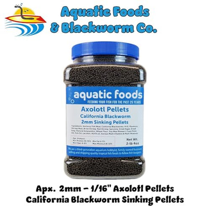 Axolotl Blackworm Pellets. 2mm-1/16 Sinking California Blackworm Small Pellets for Small Axolotl, Frogs, Shrimp, Salamanders, Newts, Snails…2-lbs 4oz Jar - size: 2.25 Pound (Pack of 1)