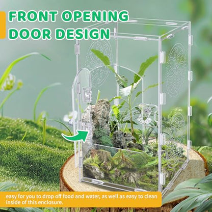 Large Jumping Spider Enclosure, 12x6x6 Inch Acrylic Tarantula Enclosure, Jumping Spider Accessories with Front Opening Door for mantises, Lizards, Frogs and Insects