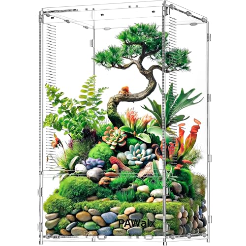 Jumping Spider Enclosure, Acrylic Terrarium with with Magnetic Doors, 0.8mm Micro-Ventilation, Stackable Escape-Proof Habitat for Jumping Spiders, Tarantulas & Small Reptiles, 7.9"x7.9"x13.4" - size: 1Pack, 7.9"x7.9"x13.4"