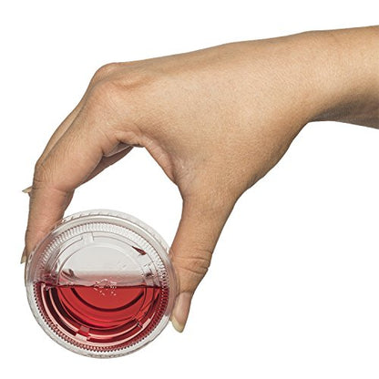 DuraHome Plastic Portion Cups with Lids 2 oz. Pack of 150 Leakproof Jello Shot Cup Mini Containers for Salad Dressing Sauce Condiment Snack Souffle and Salsa, Disposable - style: 150 Sets - 2oz.