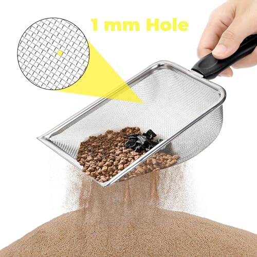 Hiceeden 4 Pcs Stainless Steel Small Mesh Scooper, Hamster Fine Sand Bath Scooper, Reptile Rabbit Litter Sand Waste Scoop, Beach Mesh Shovel for Shell Collecting, Shark Tooth Sifter, 1mm Hole