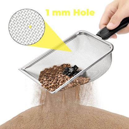 Hiceeden 4 Pcs Stainless Steel Small Mesh Scooper, Hamster Fine Sand Bath Scooper, Reptile Rabbit Litter Sand Waste Scoop, Beach Mesh Shovel for Shell Collecting, Shark Tooth Sifter, 1mm Hole