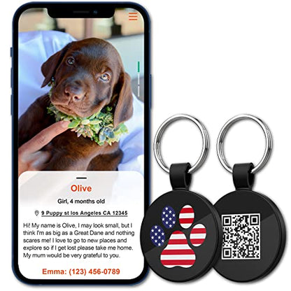 MYLUCKYTAG QR Code Pet ID | Personalized Dog & Cat Collar Tag | Online Profile with Instant Scanned Location Alert Email - style: USA Patriot