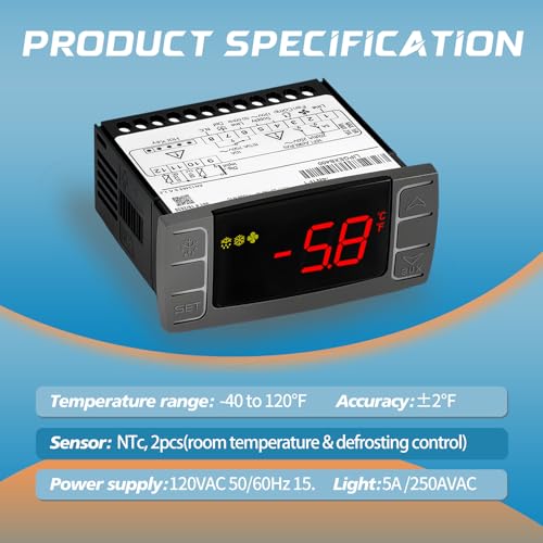 XR06CX-4N1F1 Thermostat Controller with Sensor Probe for Dixell | Programmable Temperature Controller Replacement for Dixell XR06CX 4N1F1. Perfect for 120V Commercial Refrigerators Freezer - size: XR06CX-4N1F1