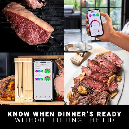 MEATER Pro Duo WiFi & Bluetooth Thermometer, 2-Probe, 1000°F, 6 Sensors | 1000°F heat resistance, long range, six sensors. Bamboo charger. For BBQ, oven, grill, smoker, air fryer, deep fryer.