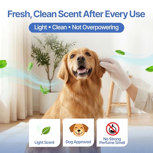 Pet Cleaning Glove Wipes for Dogs & Cats - Hypoallergenic Coconut Infused No-Rinse Dog Washing Gloves - Deodorizing Grooming Mitts - Puppy and Cat Cleaning Wipes - 20 Count
