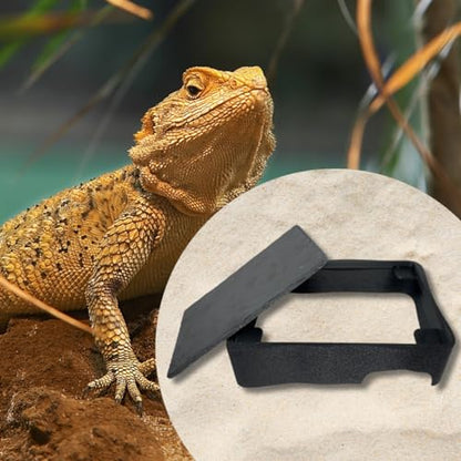 Reptile Slate Basking Hide | Accessory Platform for Bearded Dragon, Turtle, Gecko, Snake | Natural Basking Slate | Made in USA (Black, Large) - size: Large