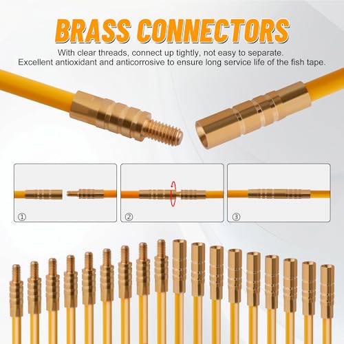 KOOTANS 11FT Fiberglass Running Electrical Wire Cable Glow Rods Wire Pulling Tools Fish Tape Cable Puller Through Wall Snake Fish Rods Kit with Different Attachments - color: 11FT